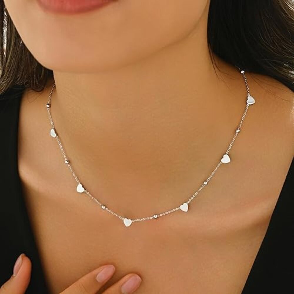 Neiman Marcus 18k White Gold Plated Heart Chain Necklace